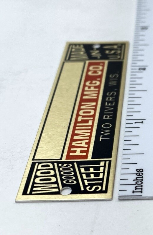 Hamilton Manufacturing Drafting Table Metal Identification Badge - Reproduction gallery