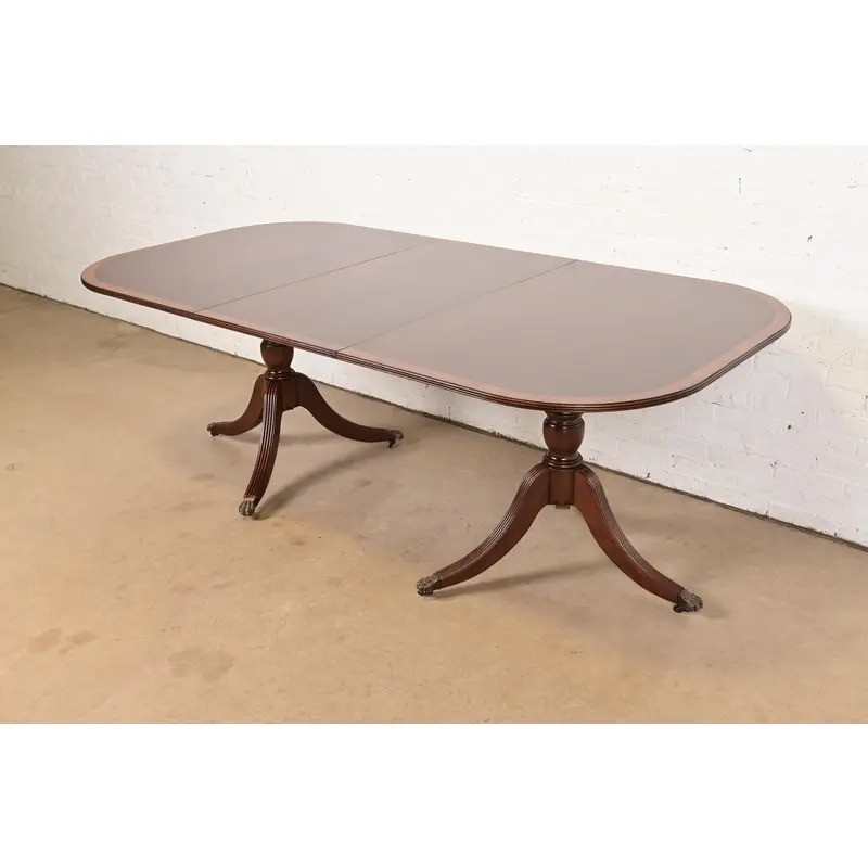 Baker Furniture Style Georgian Mahogany Extension Dining Table, Newly Refinished
