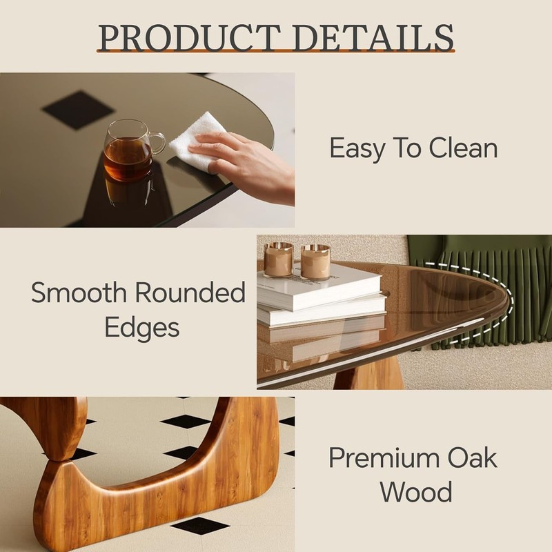 Coffee Table Modern Wood Glass Top Triangular Living Room Center Table gallery