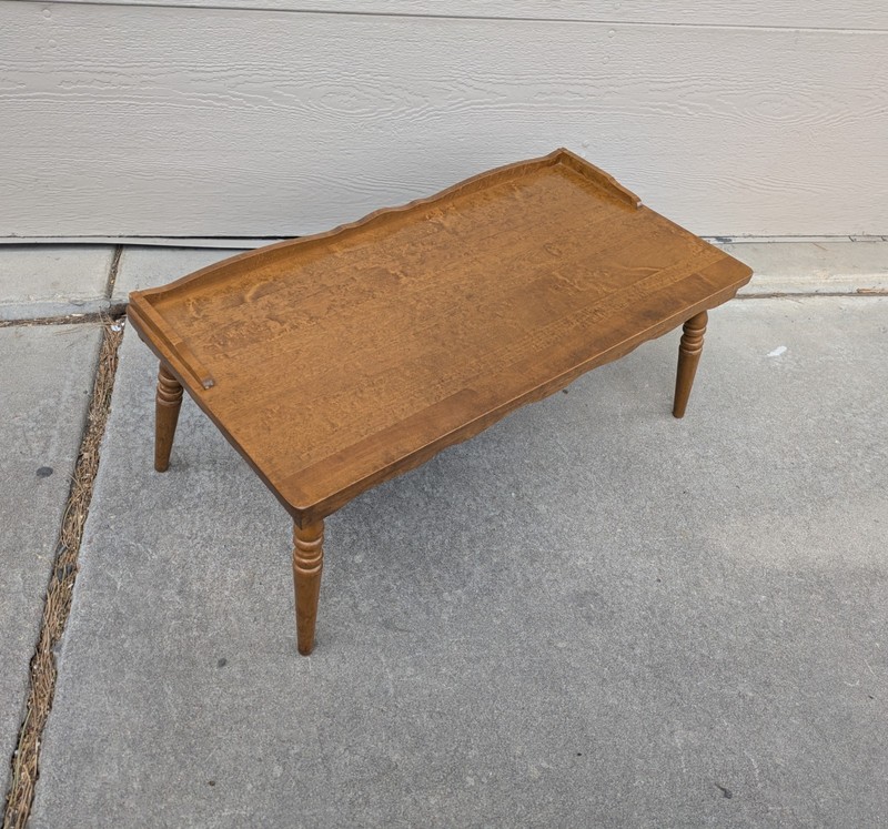 Vintage Rustic Country Colonial Maple Wood Coffee Table Turned Legs Gallery MCM gallery
