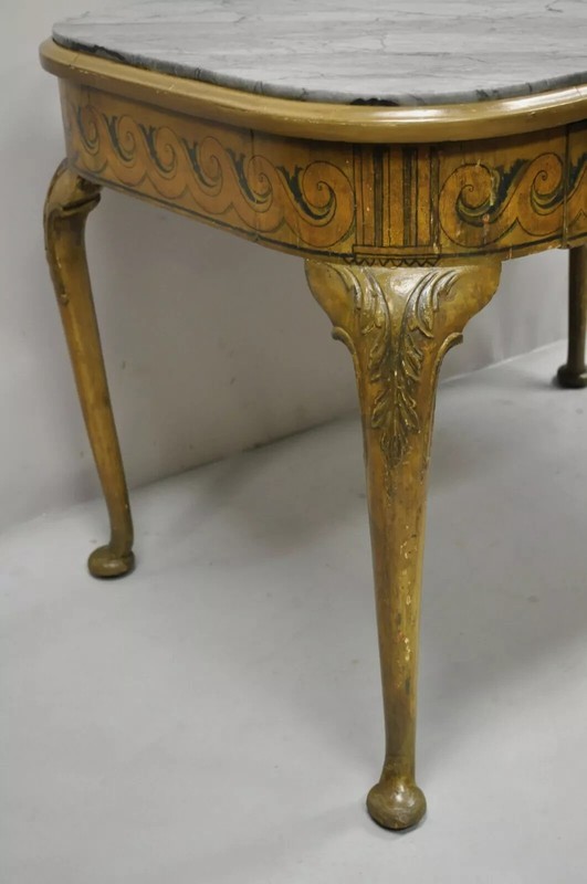 Antique French Adams Style Hand Painted Queen Anne One Drawer Center Table gallery