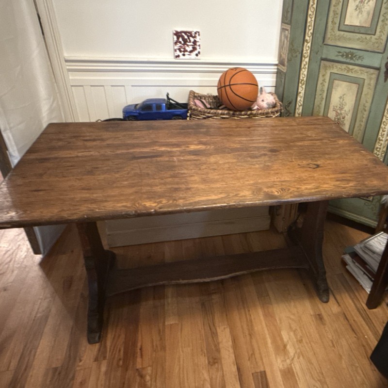 Antique Wooden Rectangular Dining Table Brown Rustic Finish Original gallery
