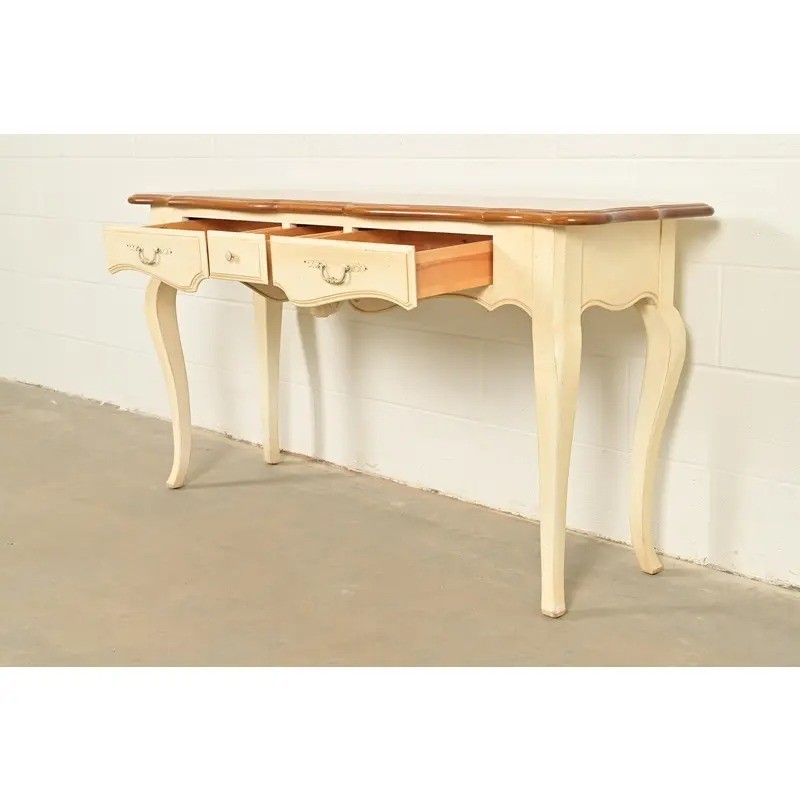 Ethan Allen French Country Cream Lacquered Maple Top Console Table gallery