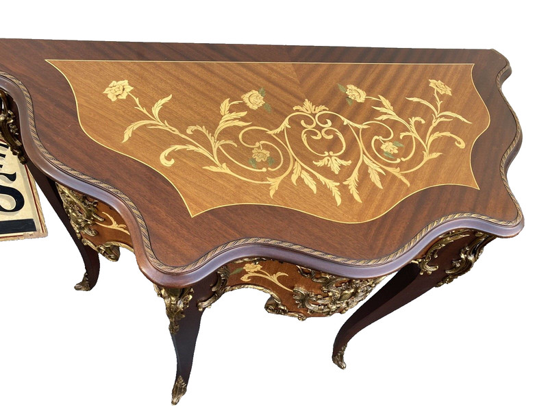 66142 Louis XV inlaid Console Table w/ Bronze ormalu gallery
