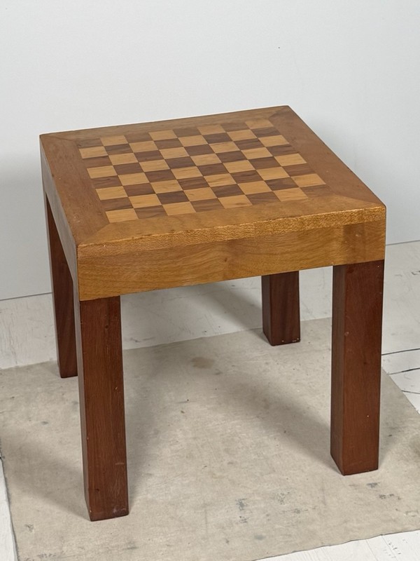 Vintage Parsons Chessboard Side Table Gaming Chess Wood Handmade 1950s 16.5” gallery