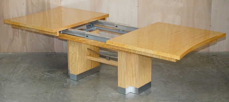 RRP £12,000 GIORGIO COLLECTION HUGE EXTENDING BURR SATINWOOD DINING TABLE SUITE gallery