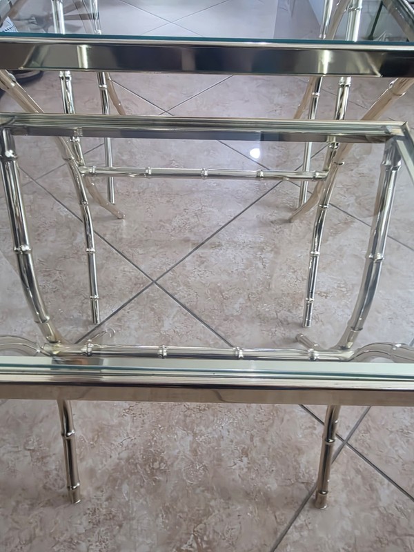 Set Of 3 Mid Century Modern Faux Bamboo Brass Nesting Tables gallery