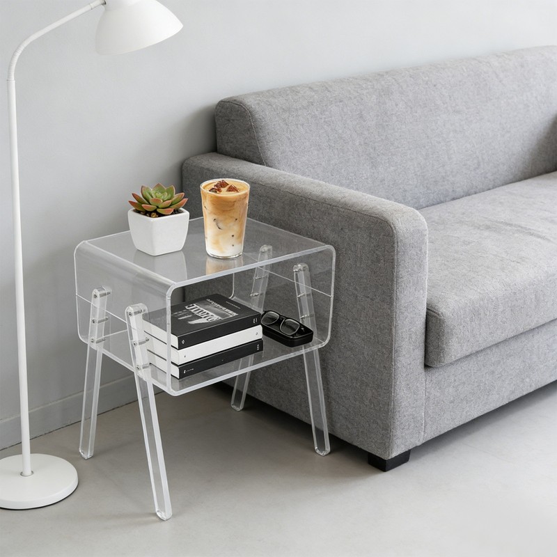 Clear Acrylic Side Table 33lbs Load Open Storage Nightstand for Bedroom Bedside gallery