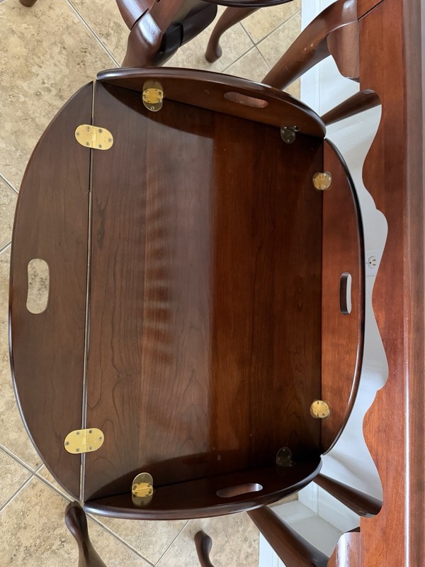 Vintage Broyhill Cherry End Tables, Sofa Table, And Butler’s Tray Table gallery