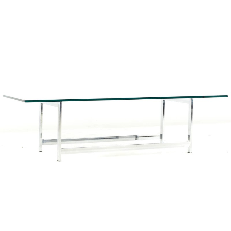 Milo Baughman Style Mid Century Chrome and Glass Coffee Table