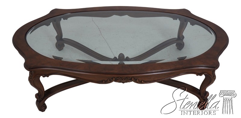 L64623EC: KARGES French Style Walnut Glass Top Coffee Table