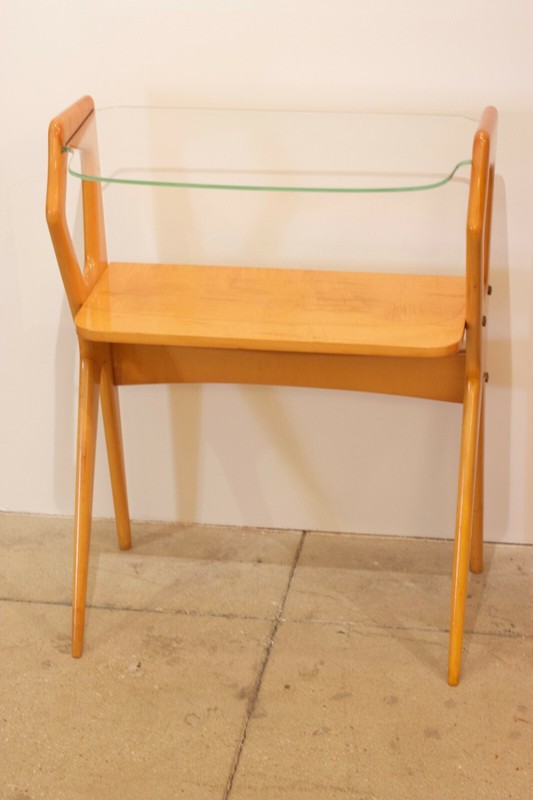 Glass Top Light Wood Tone Small Side Table by Cesare Lacca, Italy, 1955 gallery