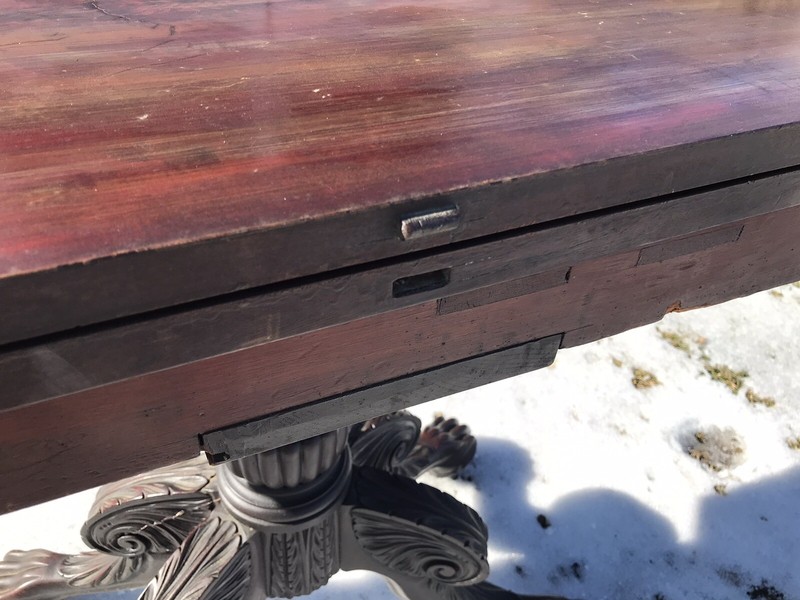 19TH C CLASSICAL FEDERAL ANTIQUE GAME / CARD TABLE CONSOLE ~ Folding gallery