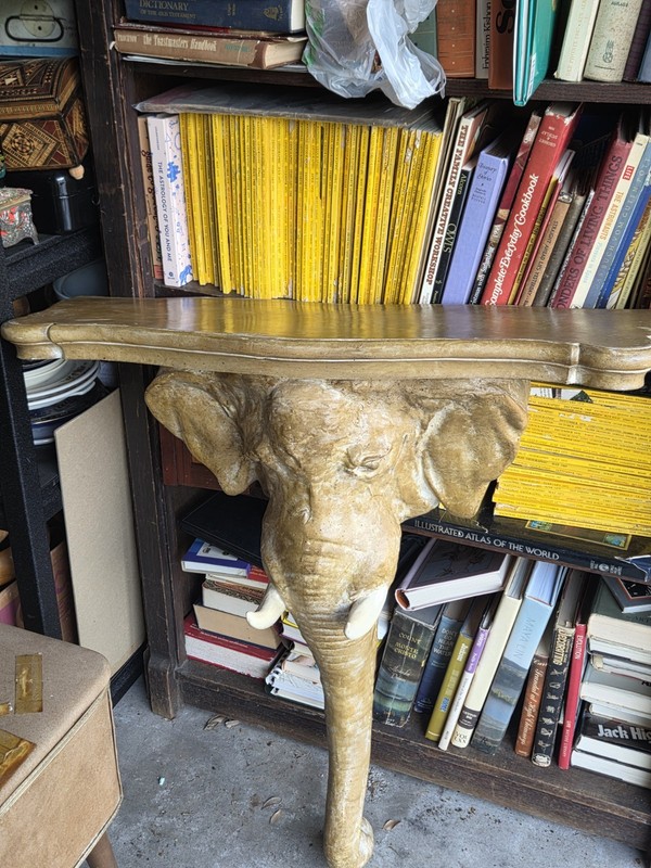 Unique 1976 Chapman Elephant Sconce Console Table Stone Carved Good Condition