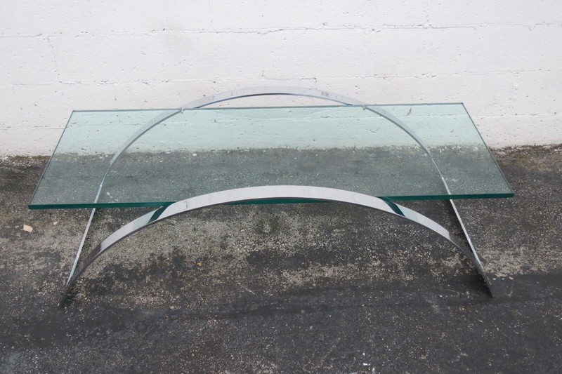 Hollywood Regency Modern Style Chrome Glass Top Long Coffee Table 3628