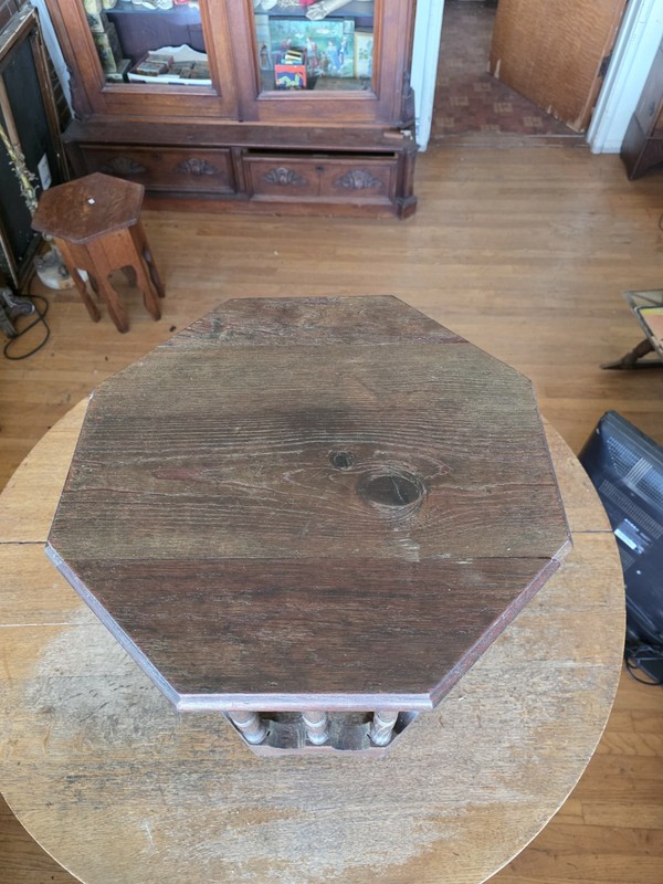 Vintage Octagonal Walnut Side Table Burl Top Turned Legs Traditional Octogon gallery