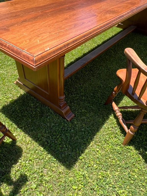 ~OLD~ WOOD "GLOBE WERNICKE" 10 FEET LONG LIBRARY-HARVEST TABLE W/ BARREL CHAIRS gallery