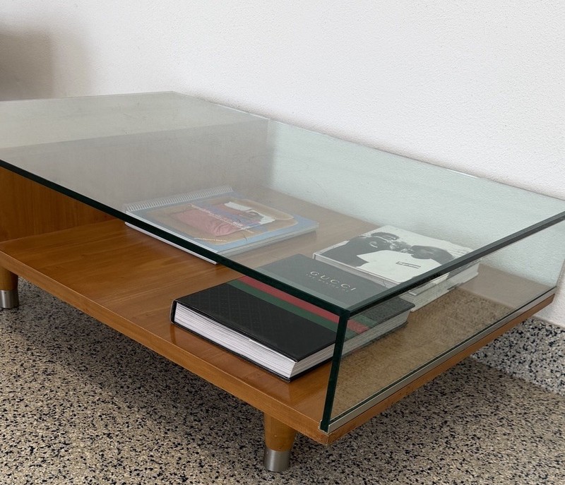 Ethan Allen Mid Century Modern Walnut/Glass Coffee Table gallery