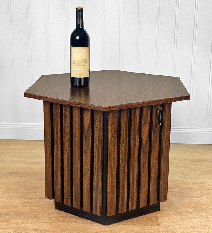 Mid-Century Hexagonal Walnut & Black Laminated Cocktail Table gallery