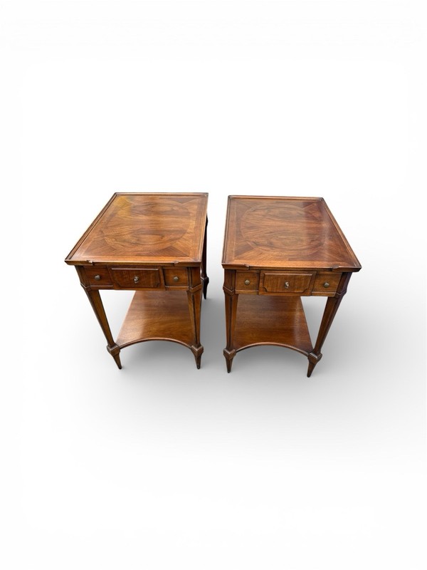 John Widdicomb One Drawer Walnut Inlaid End Tables/ Nightstands