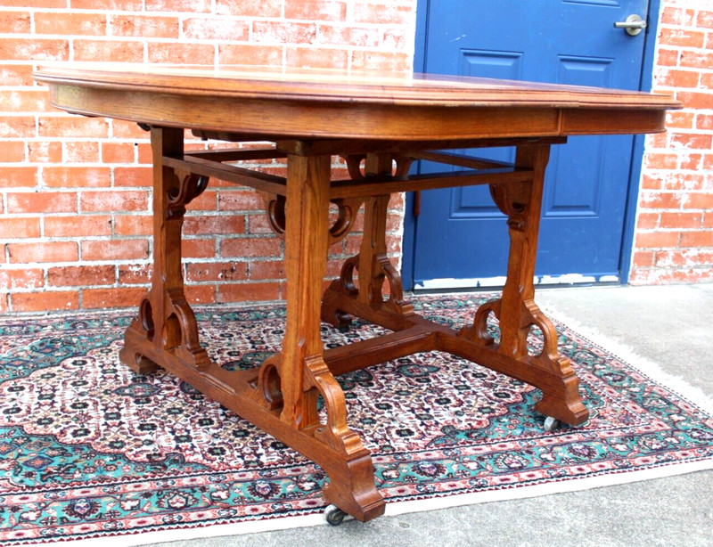 French Antique Oak Art Nouveau Kitchen Table Circa 1895 gallery