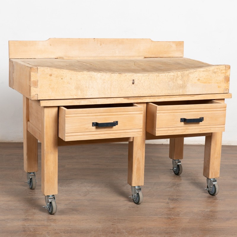 20th Century French Butcher Block Table on Casters gallery