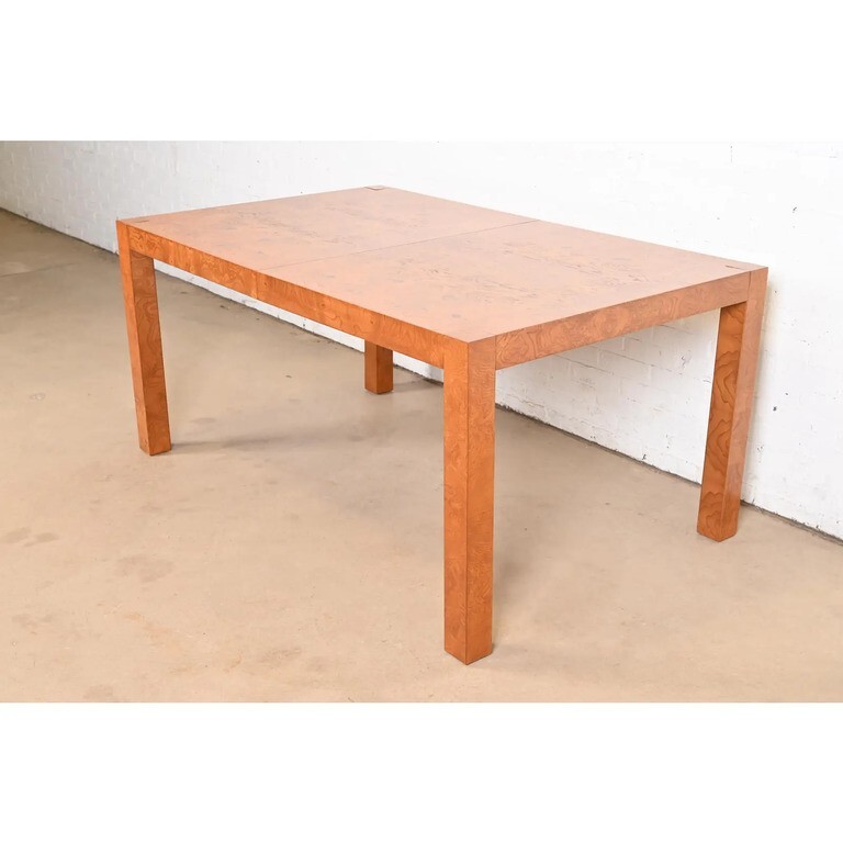 Milo Baughman Style Burl Wood Parsons Dining Table by Lane, Newly Refinished gallery