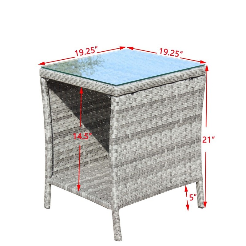 Outdoor Patio Furniture 1 Coffee Table with Clear Tempered Glass, Grey Wicker gallery