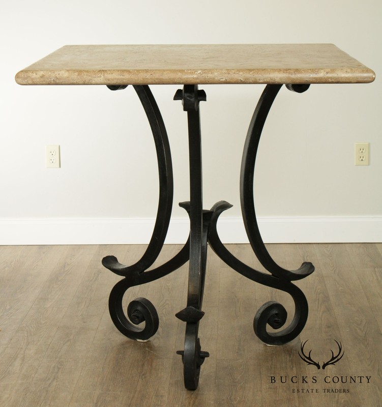 Hand Forged Iron Base 42" Pub Table Square Travertine Top gallery