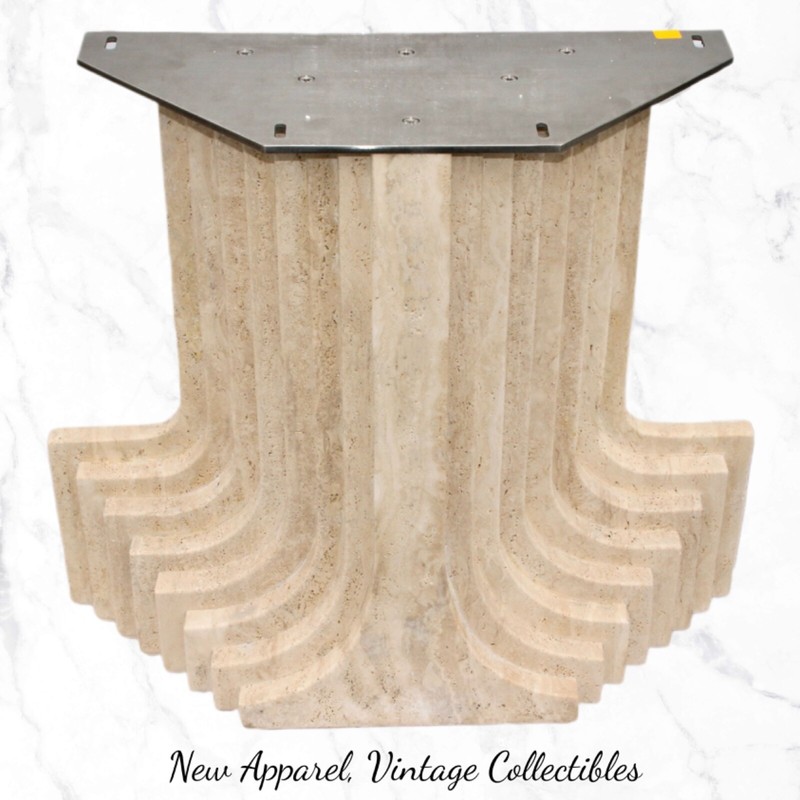 Carlo Scarpa Style 34"W x28"H Sculptured Travertine Marble Pedestal w/Attachment