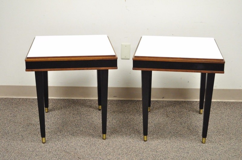 Vintage Mid Century Modern Black & White Rectangular Laminate End Tables - Pair gallery