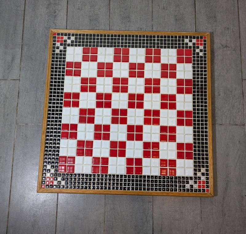 Vintage Ceramic Tile Mosaic Table Top Panel Wall Art Chess Geometric Wood Frame gallery