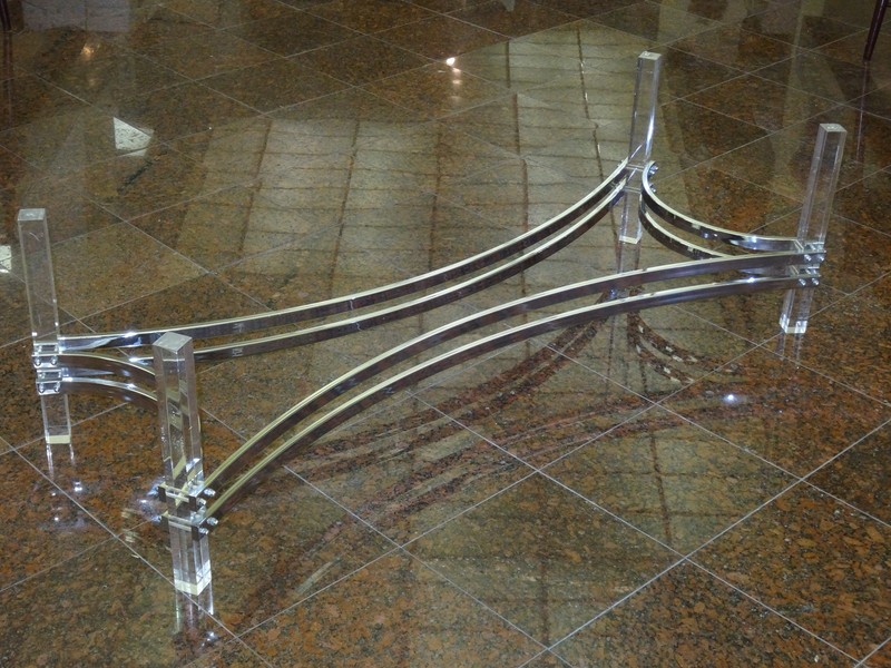 VINTAGE 70's MODERNIST CHARLES HOLLIS JONES CHROME LUCITE GLASS TOP COFFEE TABLE gallery