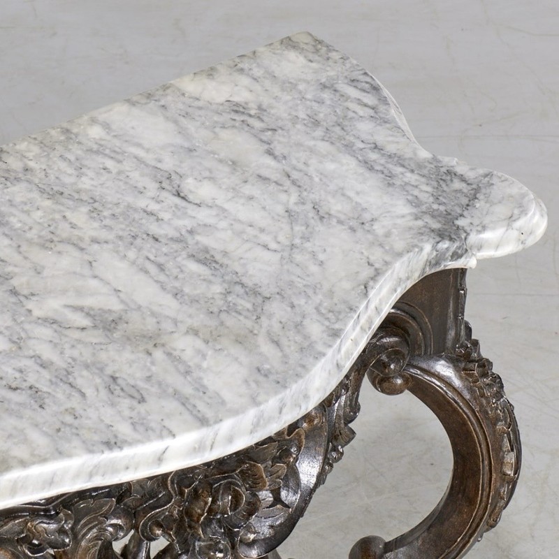 Vintage French Rococo Carrara Marble Top Console Table European Country Louis XV gallery