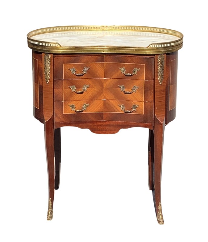 Antique French Louis XV Style Table ~ Kidney Shaped ~ Mahogany, Marble & Bronze gallery