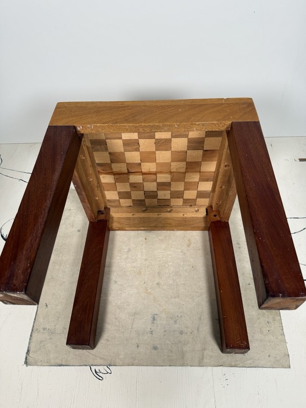 Vintage Parsons Chessboard Side Table Gaming Chess Wood Handmade 1950s 16.5” gallery