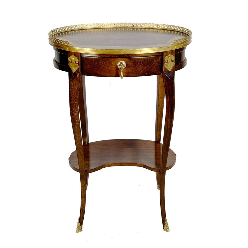 Louis XV Style Mahogany Side Table Oval Table de Chevet, Ormolu Gallery Drawer