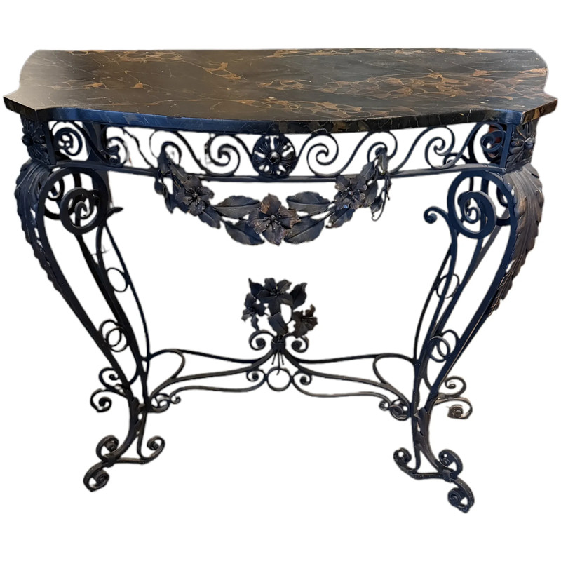 Iron Rococo Style Console with Faux Marble Top
