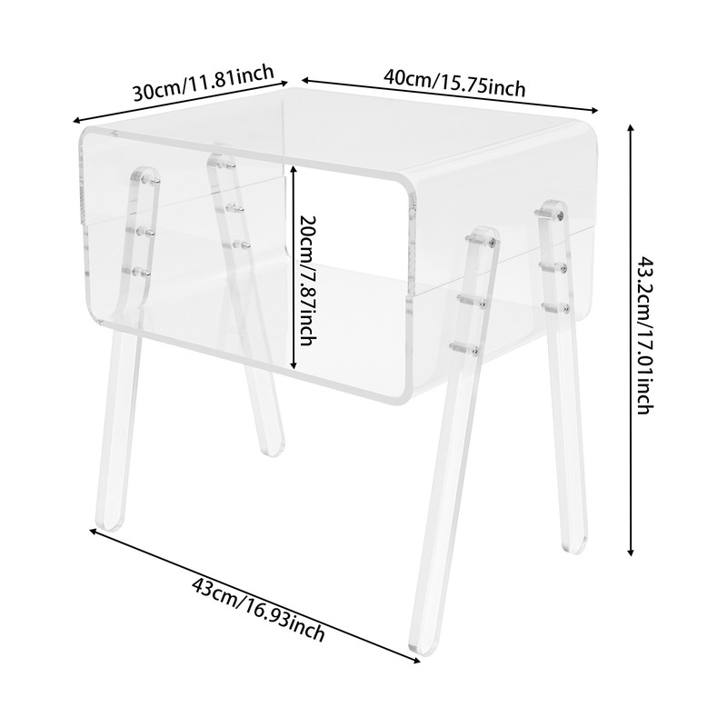 Clear Acrylic Side Table 33lbs Load Open Storage Nightstand for Bedroom Bedside gallery