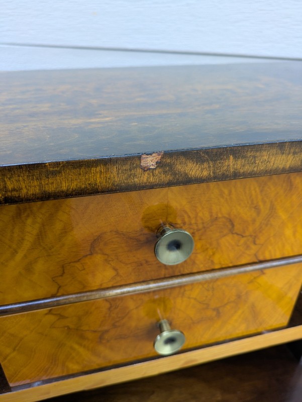 Vintage 1930s Art Deco Streamline Waterfall Nightstand End Table Burl Veneer F56 gallery