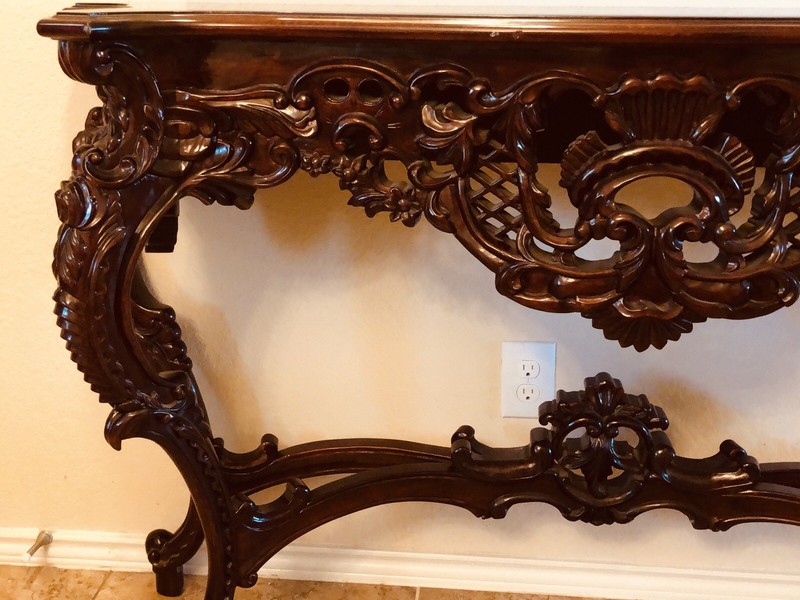 ORNATE MAHOGANY FORMAL HAND CARVED entry TABLE gallery