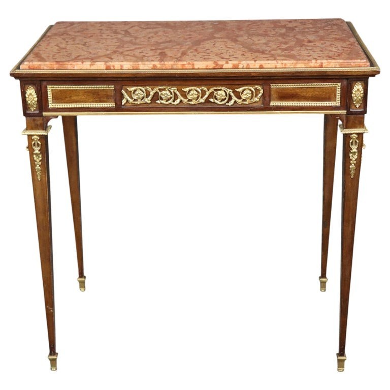 19th Century French Louis XVI Style Marble Top Writing Table with Bronze Mounts