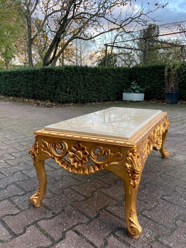 Table Italian Baroque Gilt Beech Marble Coffee Vintage 1970s Elegant gallery