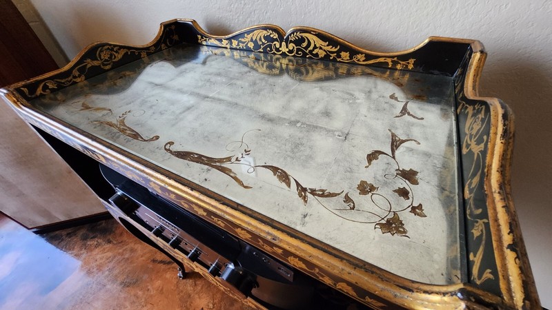 Antique French Black Gold Gilt Art Nouveau Side Table gallery