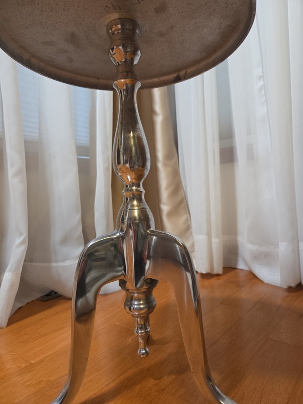 Mid Century Modern Aluminum Silver Metal Round Night Stand Table Wine Table gallery