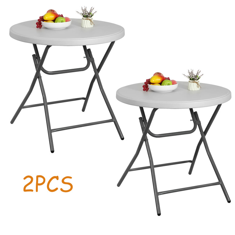2PCS 32" Round Plastic Folding High Top Cocktail Table Bar Height Table White