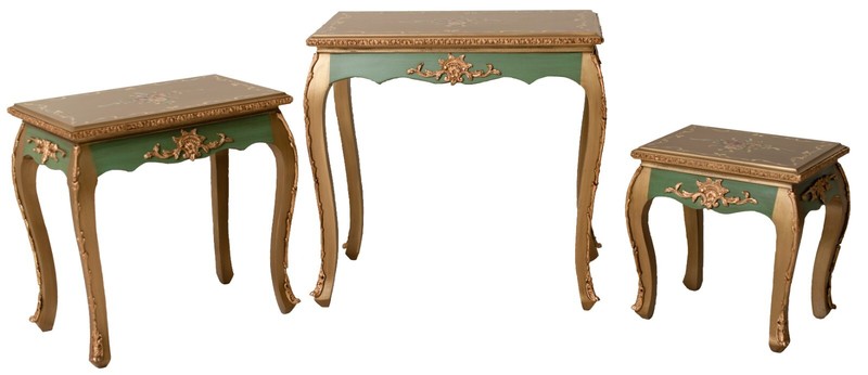 Handcrafted Three-Piece Table Macau M032/ 64X39X62.5 Cm Green Antique gallery