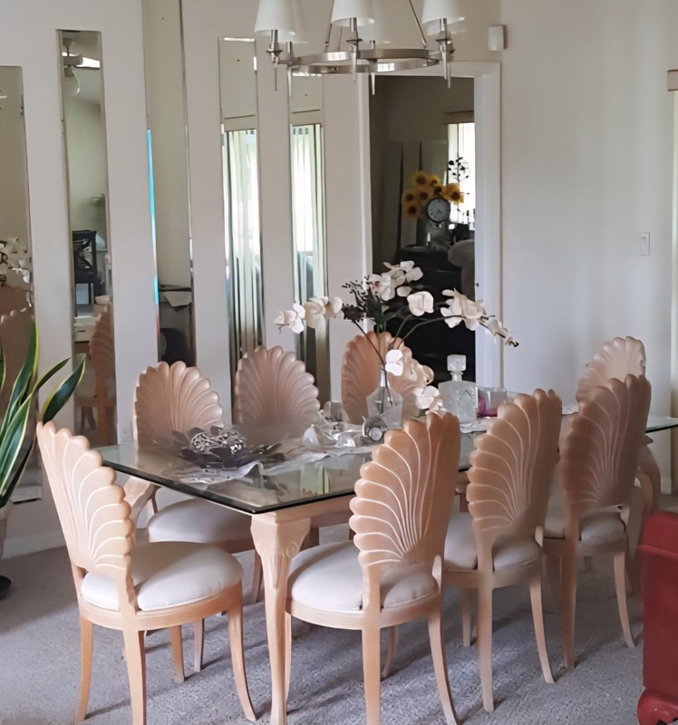 Hollywood Regency Vintage Shell Back Dining Table , 8 Chairs And Table