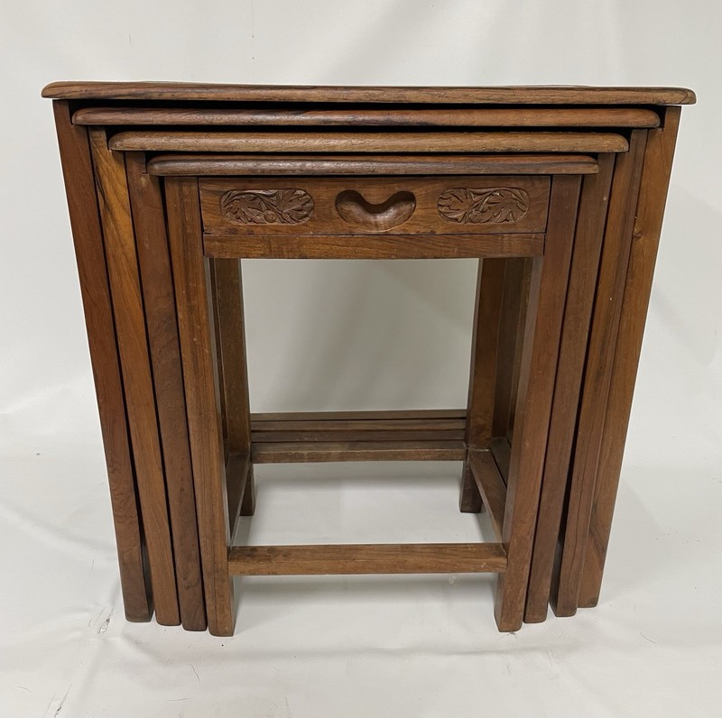 Vintage Carved Wood Nesting Tables