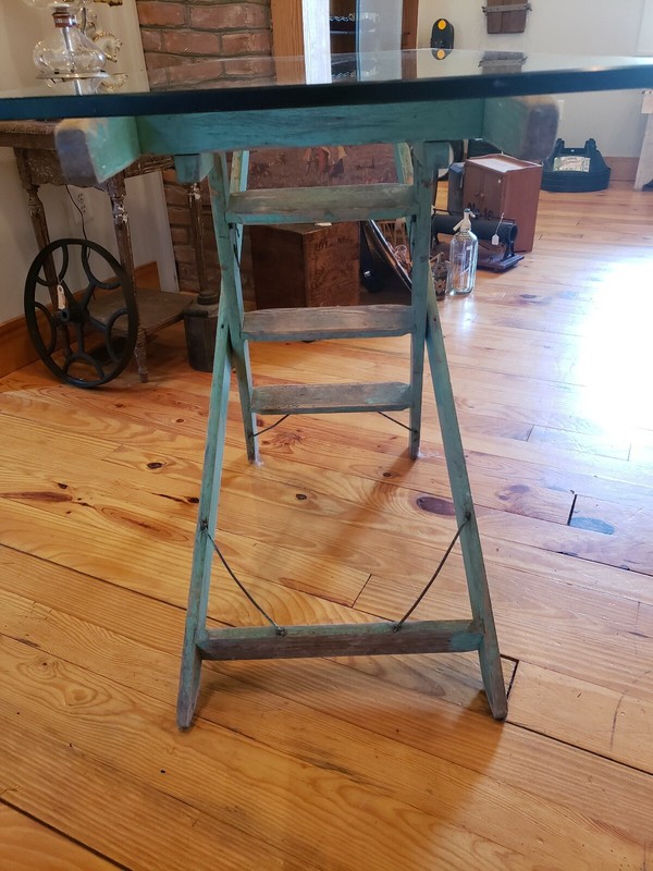 Vintage Industrial Table Workbench Kitchen Island W/VTG folding ladder base gallery